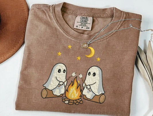 “Campfire Cuties” – Ghosts Roasting Marshmallows Tee / Sweater / Tote
